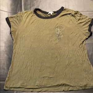 Army green t shirt with jeweled detail